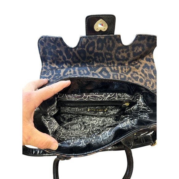 Betsey Johnson Black Leopard Print Handbag With Gold Hardware SKU 6898 - Picture 8 of 12